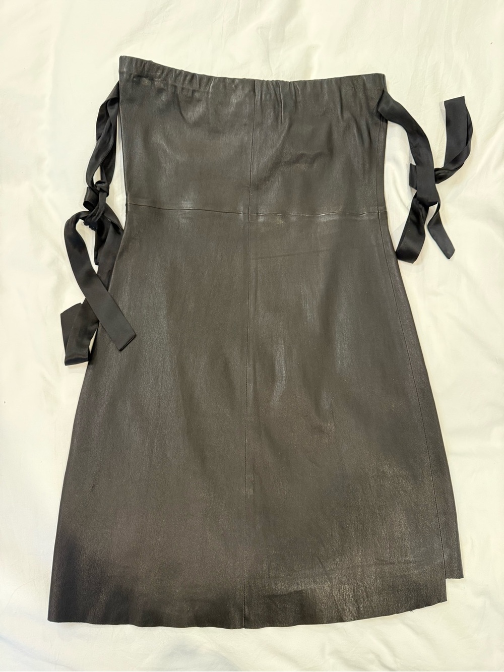 RtA Genuine Leather Black Off-the-Shoulder Mini Dress with Tie Sleeves - Picture 2 of 5